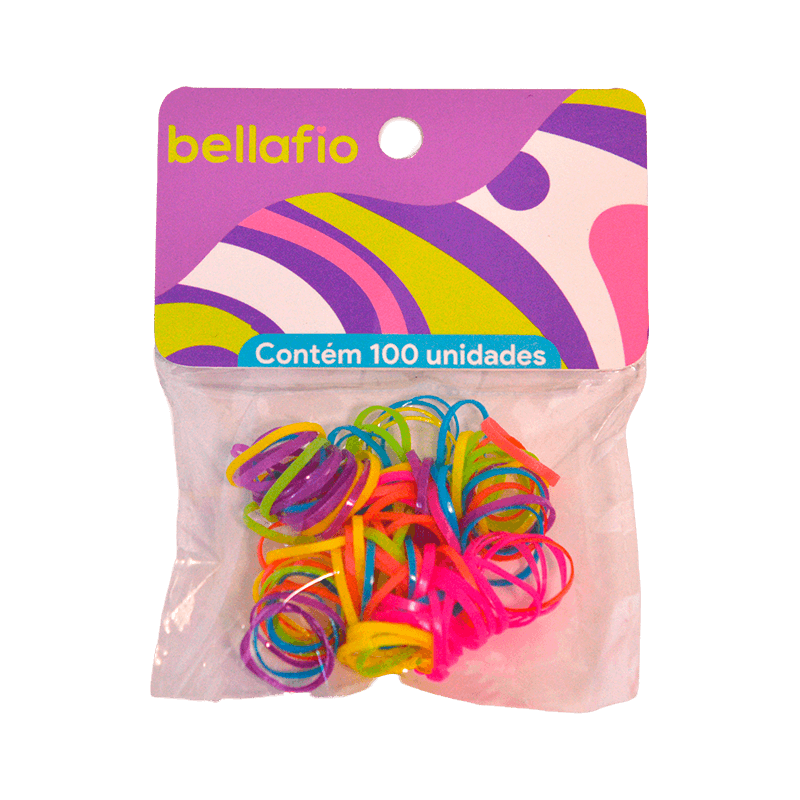 Elástico de silicone colorido para cabelo - 100 unidades