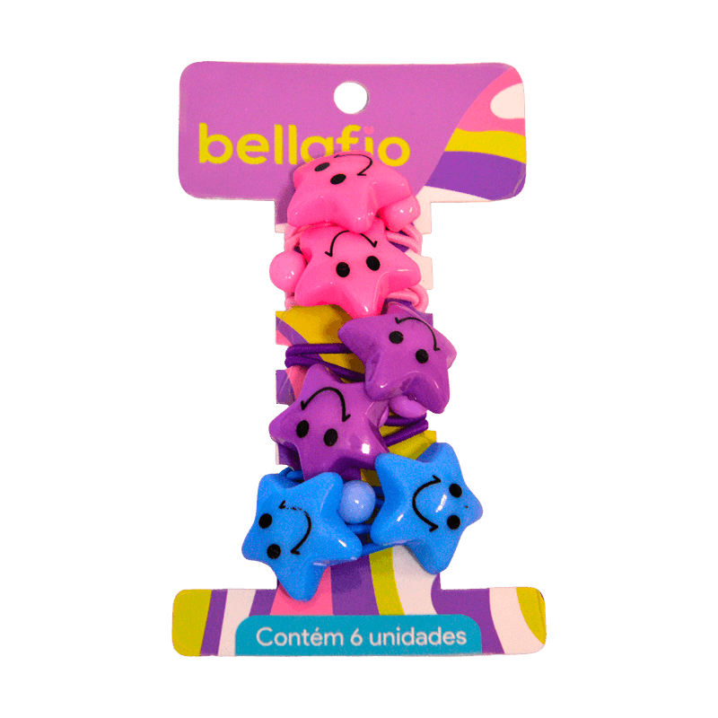 Elástico estrela colorida smile para cabelo - 6 unidades