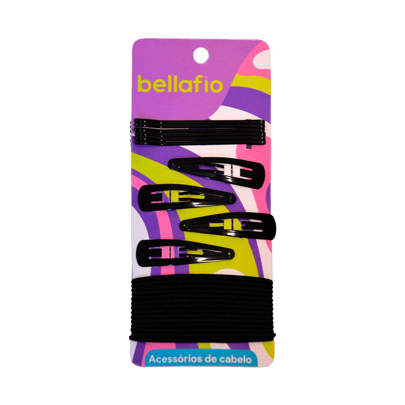 Kit grampo e elástico preto para cabelo